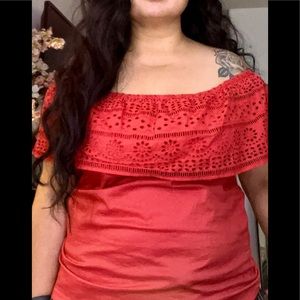 St John’s Bay Coral Off the Shoulder Laser Cut Top